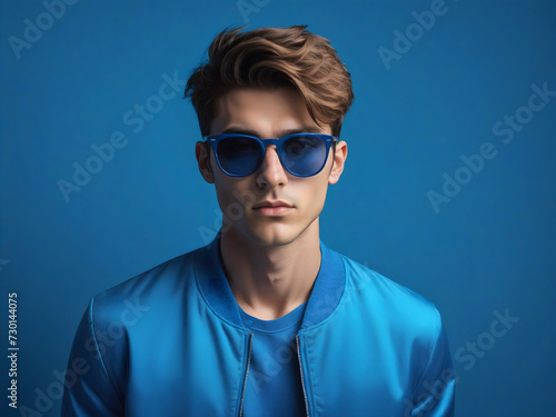 serious  face man in sunglasses blue monochrome color portrait © Kamil Krawczyk