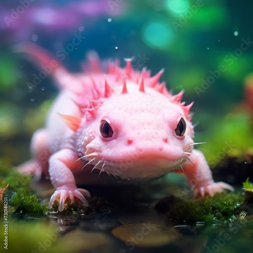 The underwater world of the axolotl: macro shot