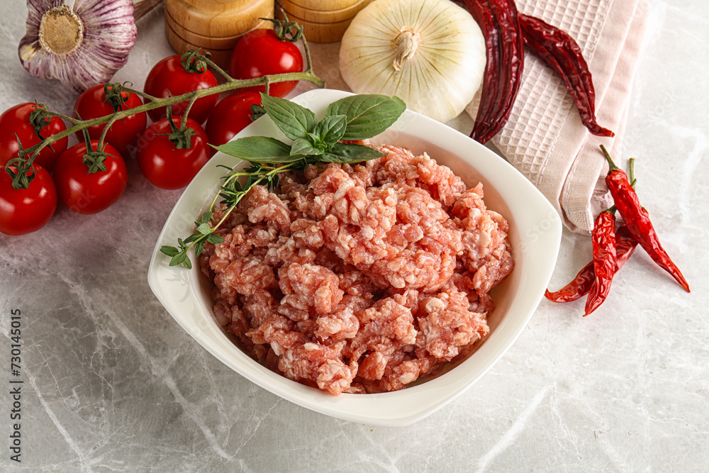 Raw minced pork uncooked meat Raw minced pork uncooked meat