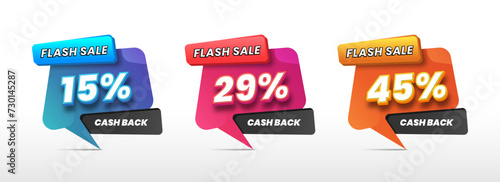 Flash sale cash back discount badge design with colorful gradient