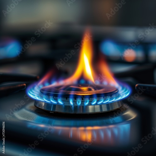 Intense Blue Flame on Domestic Gas Stove Burner