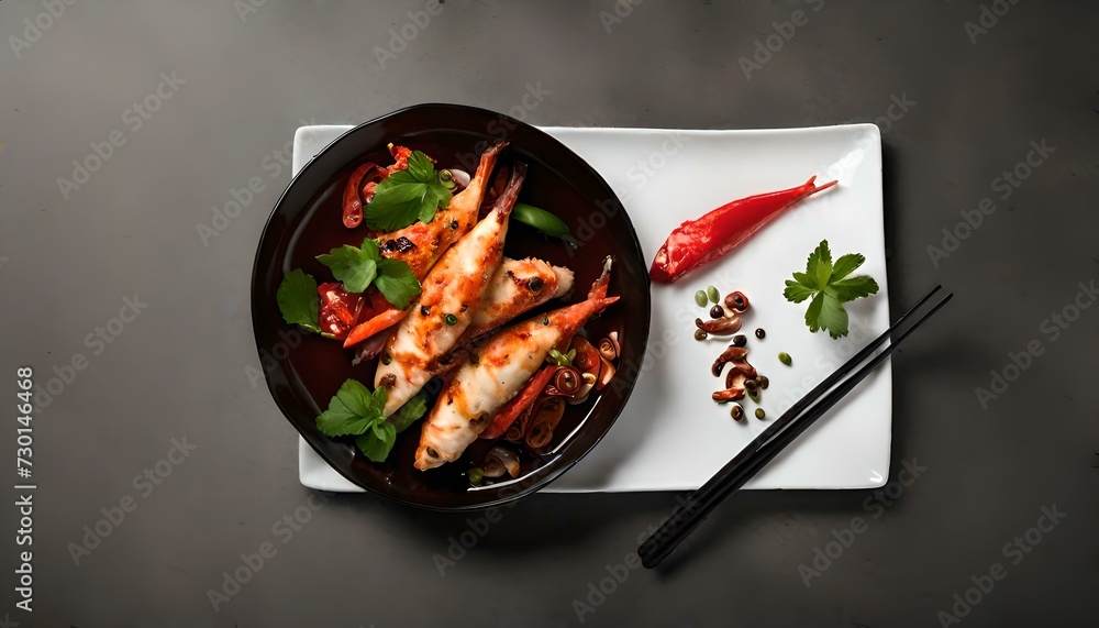 Thai food - Pla Rad Prik Serenity: Chili Fish Harmony - obrazy, fototapety, plakaty 