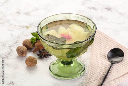 Sweet pineapple jelly with mint