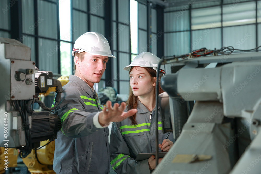 Industrial Engineers Discussing Machine Operations Industrial Engineers Discussing Machine Operations
