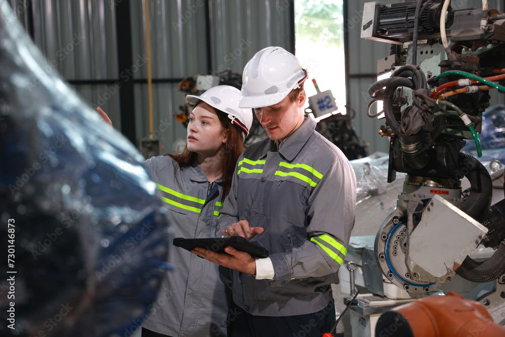 Industrial Technicians Analyzing Robotic Equipment Industrial Technicians Analyzing Robotic Equipment