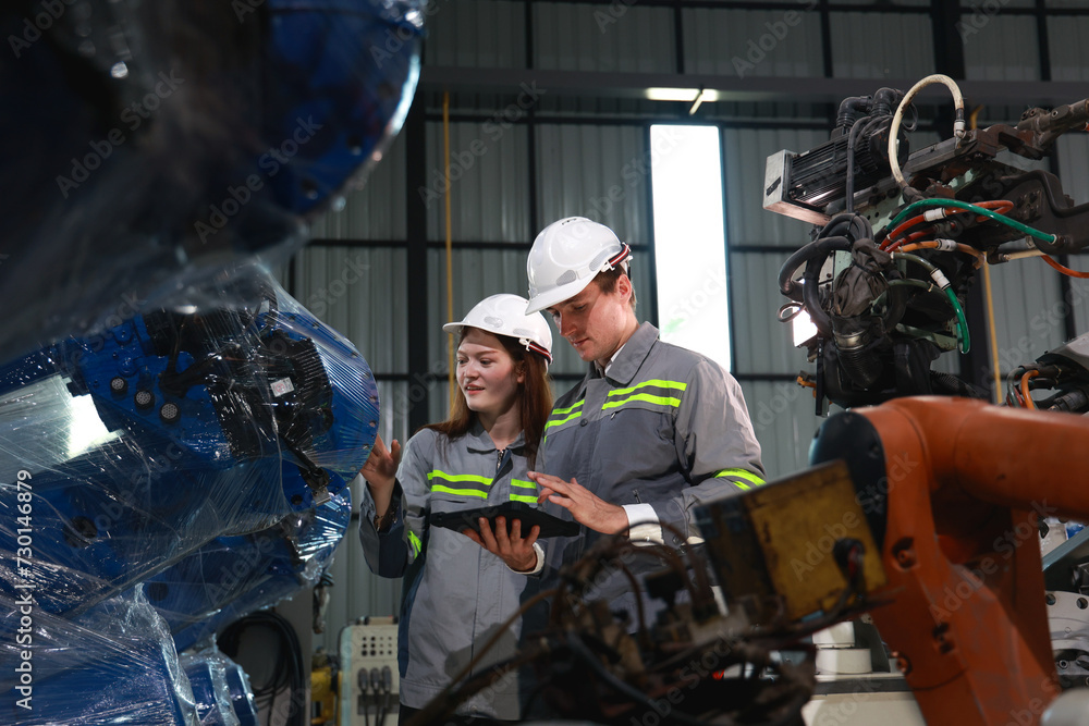 Industrial Technicians Analyzing Robotic Equipment Industrial Technicians Analyzing Robotic Equipment