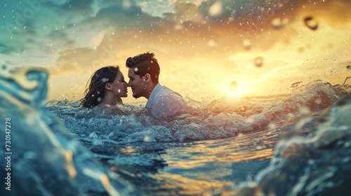 Lover swimming in the sea © Pikul