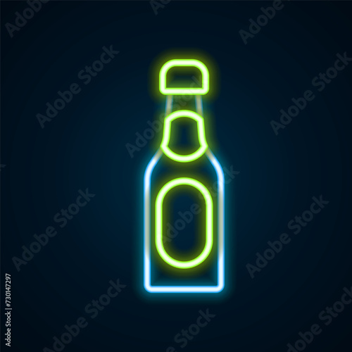 Glowing neon line Champagne bottle icon isolated on black background. Colorful outline concept. Vector