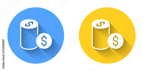 White Casino chip with dollar symbol icon isolated with long shadow background. Casino gambling. Circle button. Vector