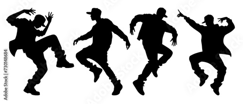 Silhouettes of Male Dancers in Stylish Moves and Poses black filled vector Illustration