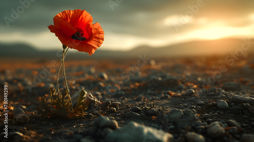 a single poppy in a warzone