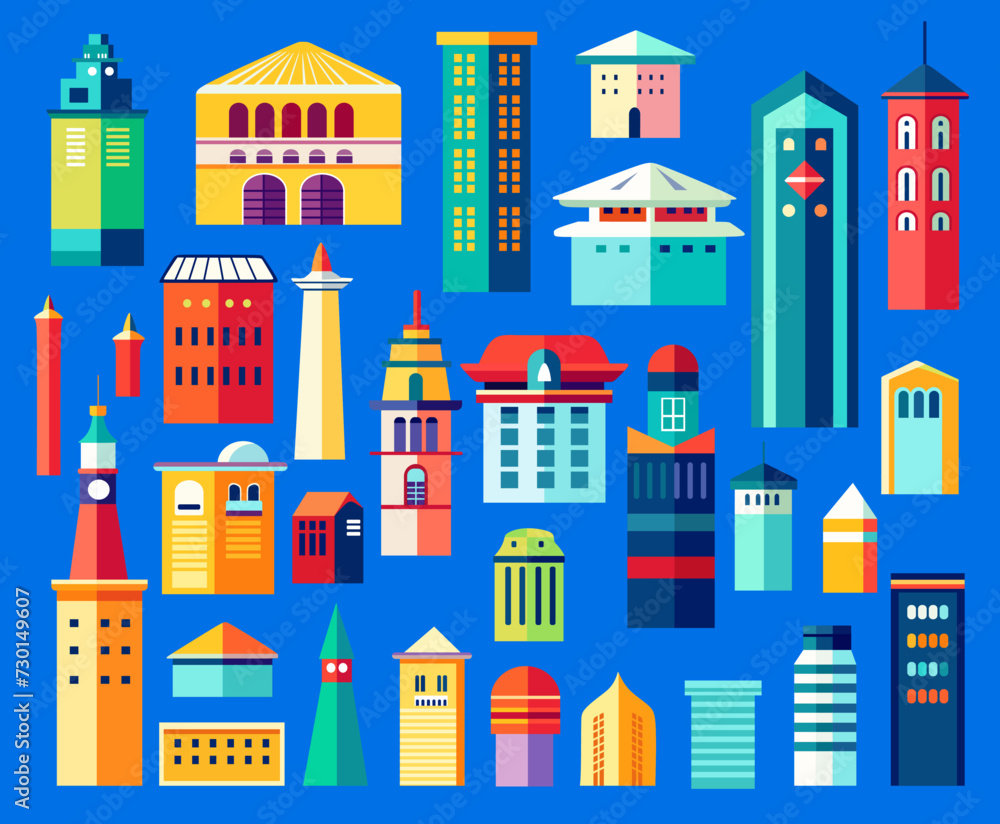 Fototapeta premium Landscape set of buildings silhouette on a background