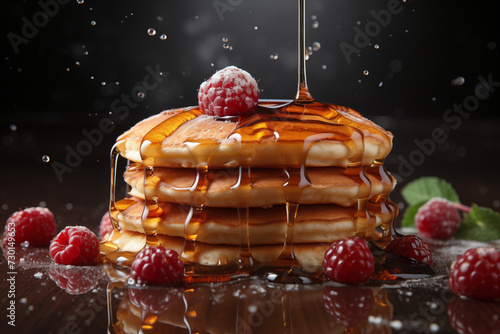 Breakfast with a giant pancake	 photo