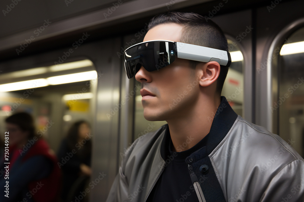 man in augmented reality goggles on public transportation
man in augmented reality goggles on public transportation