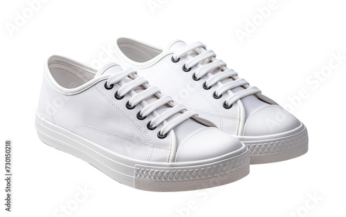 Showcase of men's classic and timeless white canvas sneakers on white. background