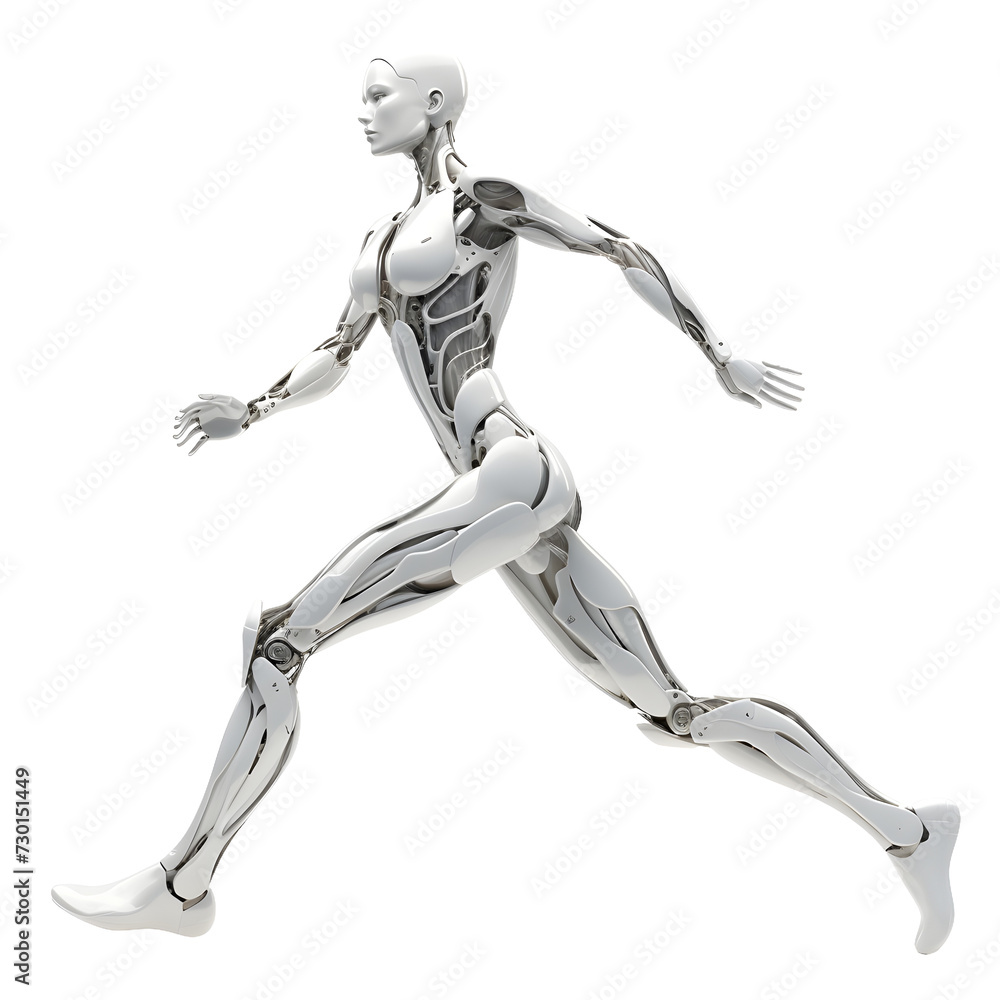 robot woman running isolated on transparent background robot woman running isolated on transparent background