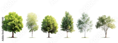 Artistic illustration of diverse trees set against pristine white background encapsulating beauty of nature and environmental growth collection of tree drawings from leafy oaks to pine branches