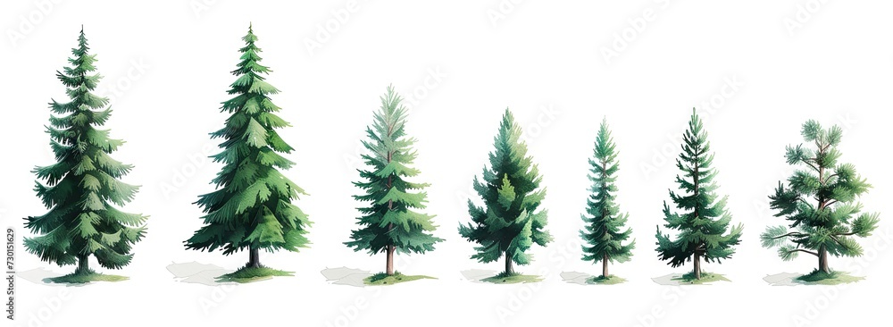 Artistic illustration of diverse trees set against pristine white background encapsulating beauty of nature and environmental growth collection of tree drawings from leafy oaks to pine branches - obrazy, fototapety, plakaty 