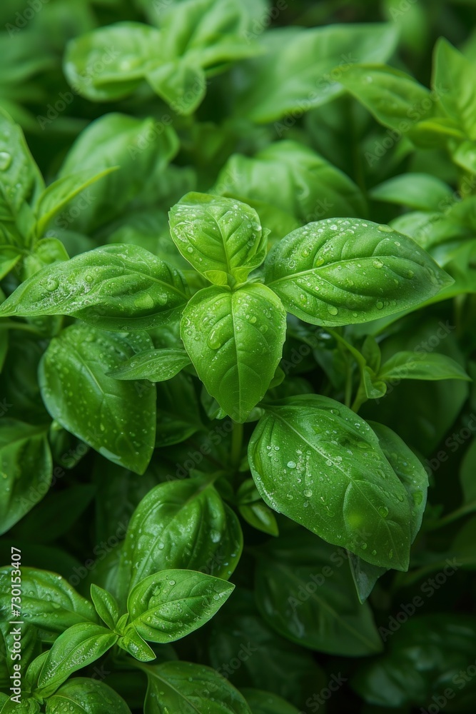 Bushy basil plants exuding a delightful aroma, perfect for fresh pesto Bushy basil plants exuding a delightful aroma, perfect for fresh pesto