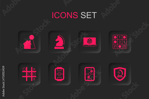 Set Table football, Chess, Chip for board game, Air hockey table, Bingo card, Game dice and Tic tac toe icon. Vector