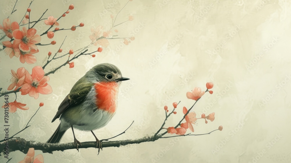 Delightful bird illustrations on a soft, spring-inspired backdrop evoke the melodies of the season
