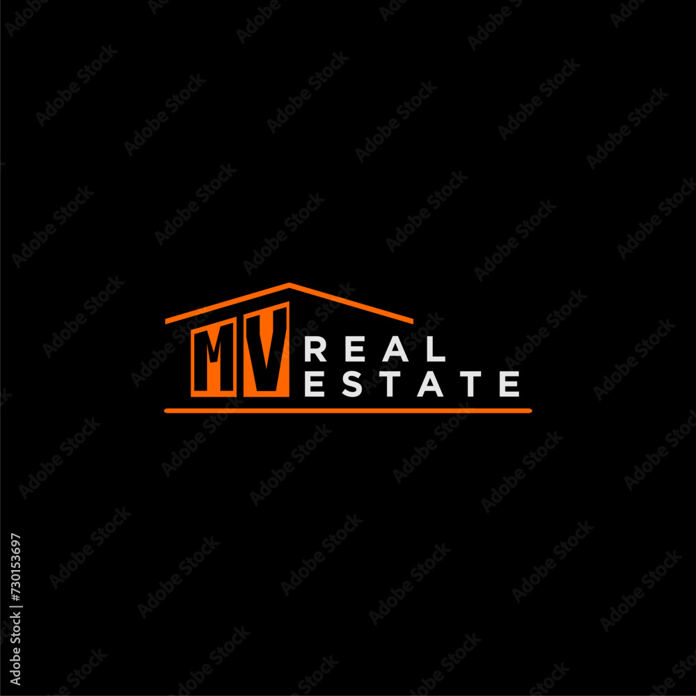 MV letter roof shape logo for real estate with house icon design