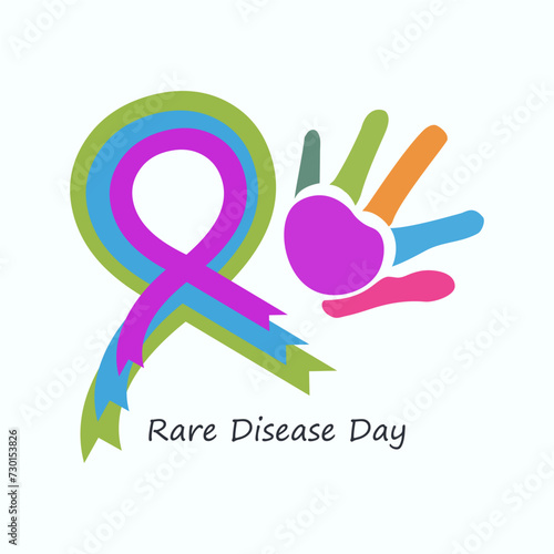 Rare Disease Day vector, illustration. Colorful hand and ribbons design concept.