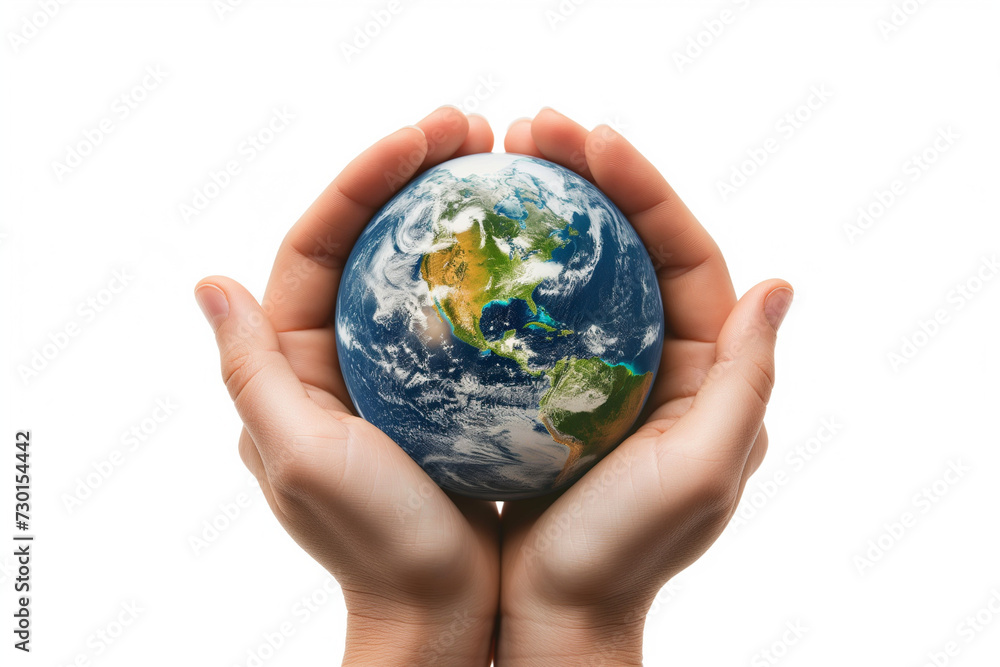 Two human hands holding planet earth as a symbol of care Two human hands holding planet earth as a symbol of care