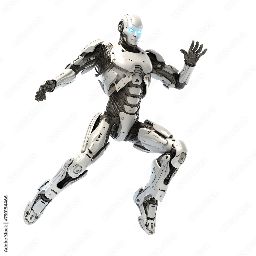 robot man running isolated on transparent background