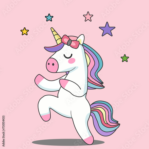 Funny unicorn vector illustration dancing ballet in pastel color,The horse in fairytale,design for sticker,decorating card