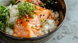 deliciousi salmon with rice in the bowl Japanese food