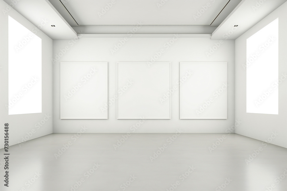 an empty white room with empty picture frames mockup an empty white room with empty picture frames mockup