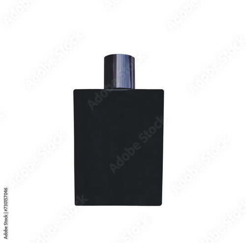 Black men's cologne rectangle glass bottle isolated on transparent background. Fragrance packaging mockup template for cosmetic beauty product design