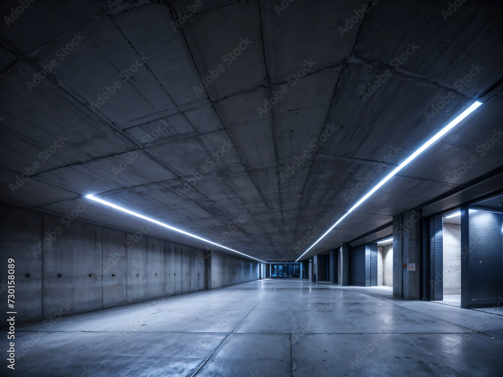 empty underground parking, perspective view, lights empty underground parking, perspective view, lights