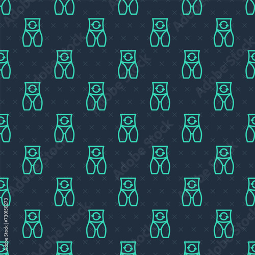 Green line Metabolism of human organism icon isolated on isolated seamless pattern on blue background. Digestion, metabolic system and hormones concept. Vector