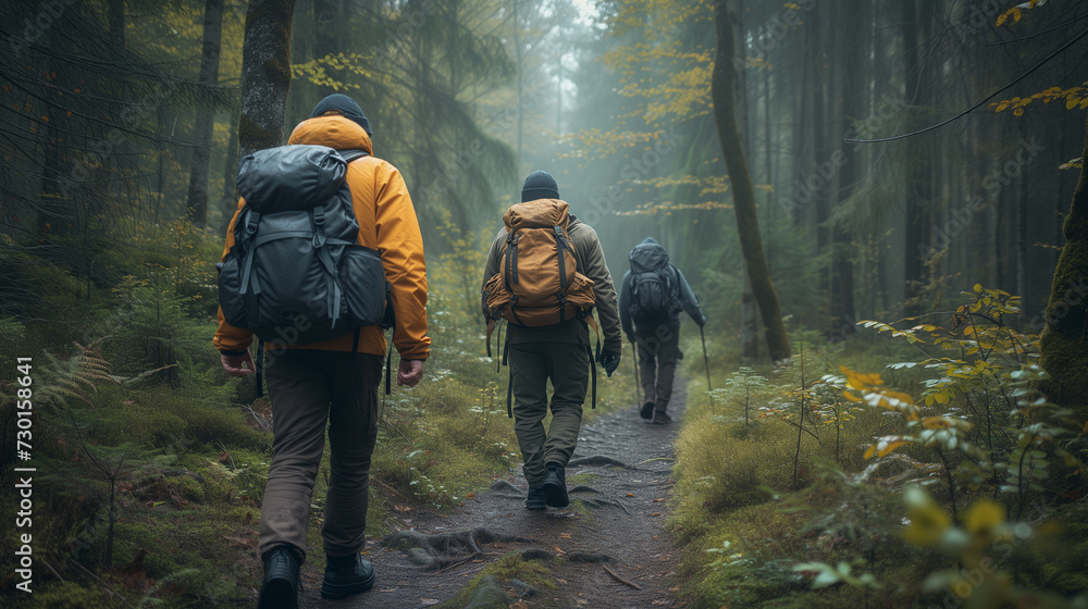 Naklejka premium Hiking in the forest. Generative ai