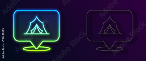 Glowing neon line Circus tent icon isolated on black background. Carnival camping tent. Amusement park. Vector