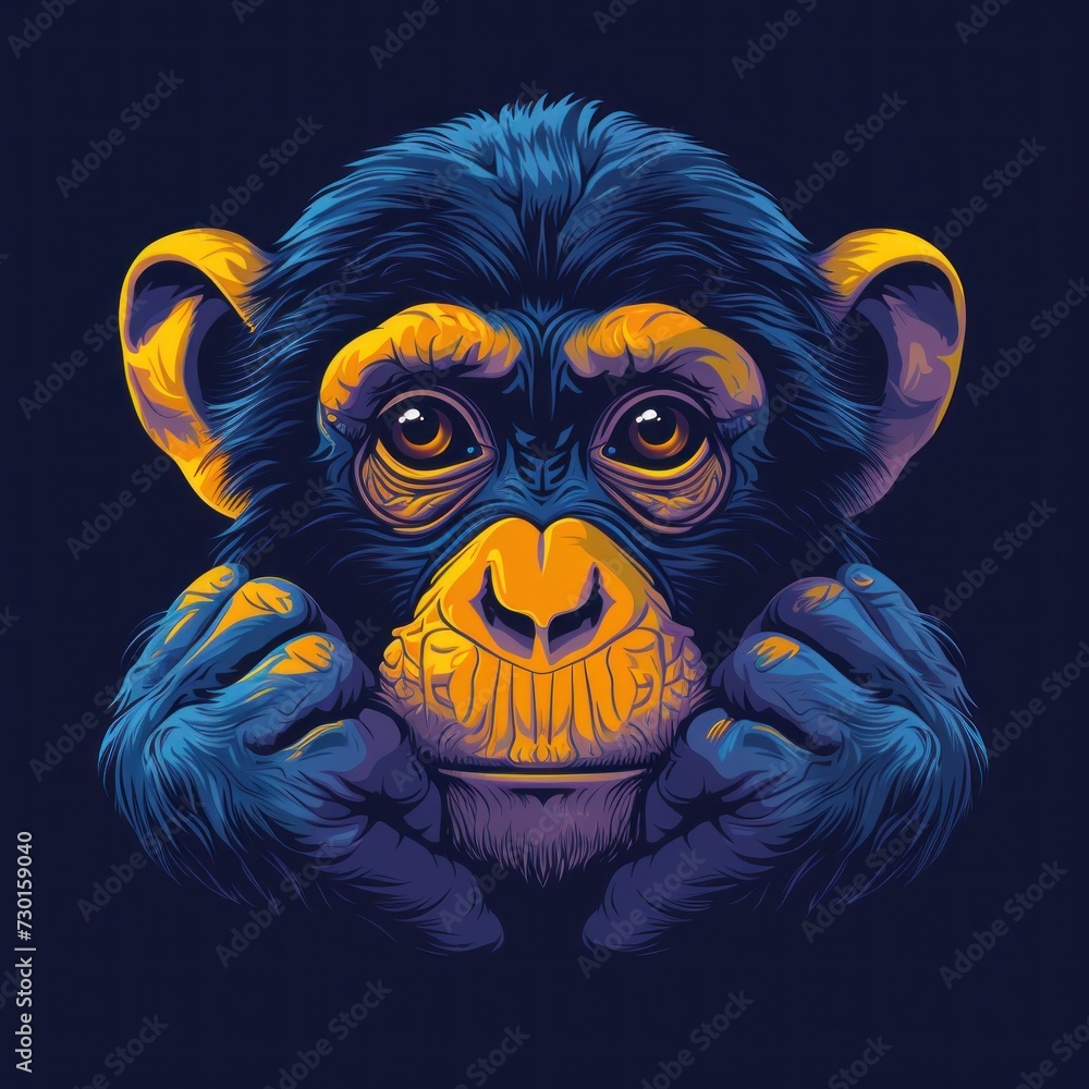 Vibrant Neon-Colored Monkey Logo Design on a Dark Background
