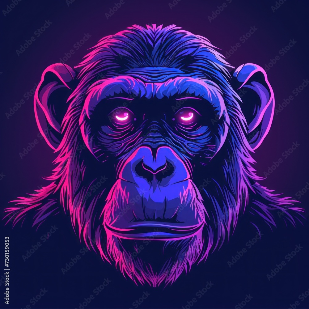 Fototapeta premium Vibrant Neon-Colored Monkey Logo Design on a Dark Background