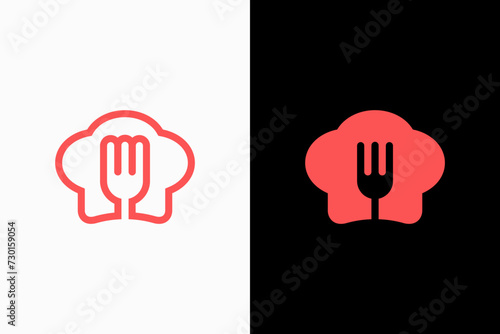 chef hat and fork logo vector premium sign template