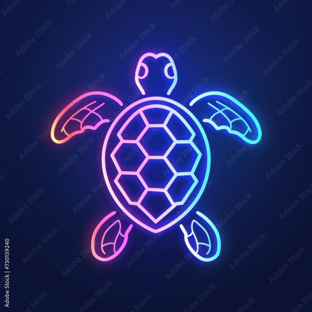 Neon Turtle Logo Glowing in Vibrant Blue and Red Hues Against a Dark Background Neon Turtle Logo Glowing in Vibrant Blue and Red Hues Against a Dark Background
