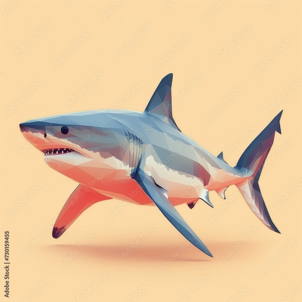 Obraz premium Stylized Illustration of a Great White Shark in Profile Against Neutral Background