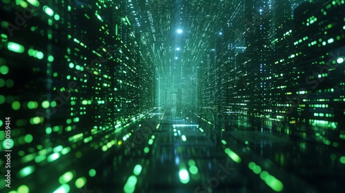 A matrix of neon green characters on a dark tech backdrop evokes a digital world