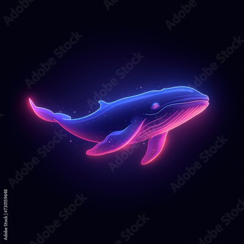 Neon Glowing Whale Illustration in a Cosmic Setting With Dark Background
