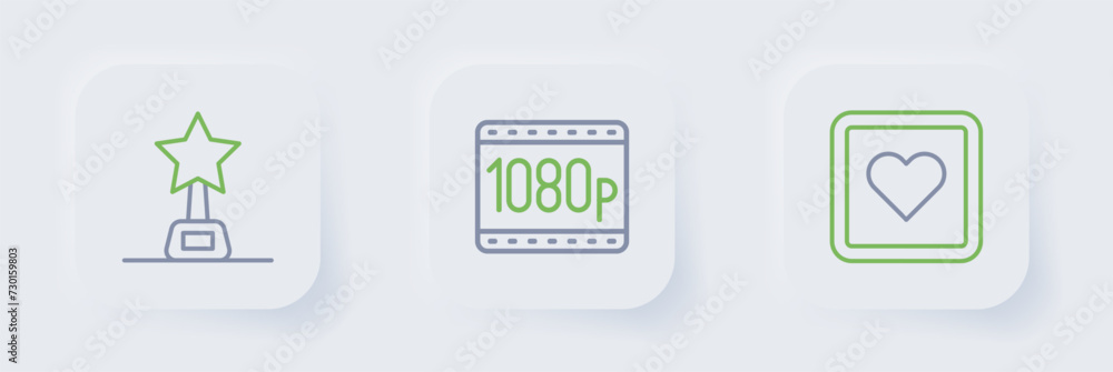 Set line Like heart, Full HD 1080p and Movie trophy icon. Vector Set line Like heart, Full HD 1080p and Movie trophy icon. Vector