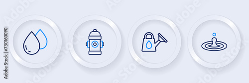 Set line Water drop, Watering can, Fire hydrant and icon. Vector