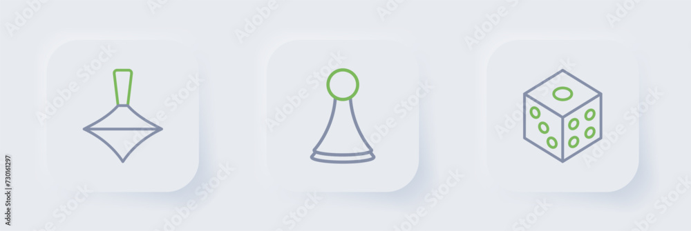 Set line Game dice, Chip for board game and Whirligig toy icon. Vector Set line Game dice, Chip for board game and Whirligig toy icon. Vector