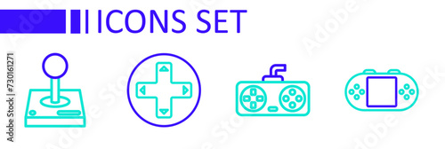 Set line Portable video game console, Game controller joystick, and Joystick for arcade machine icon. Vector