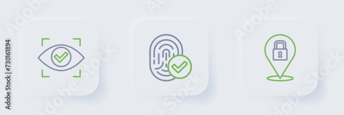 Set line Lock, Fingerprint and Eye scan icon. Vector