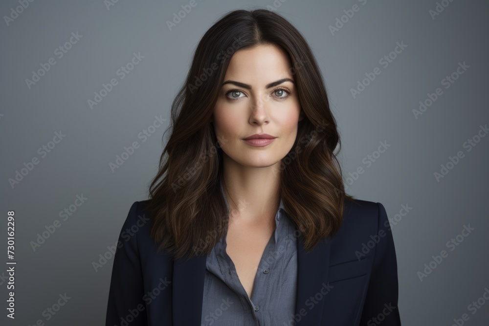 Portrait of a beautiful business woman looking at camera over grey background Portrait of a beautiful business woman looking at camera over grey background